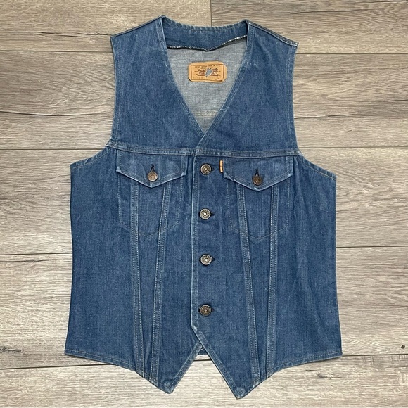Levi’s Mens Medium Wash Denim Orange Tab Western Style Vest Cotton 1980s Sz M